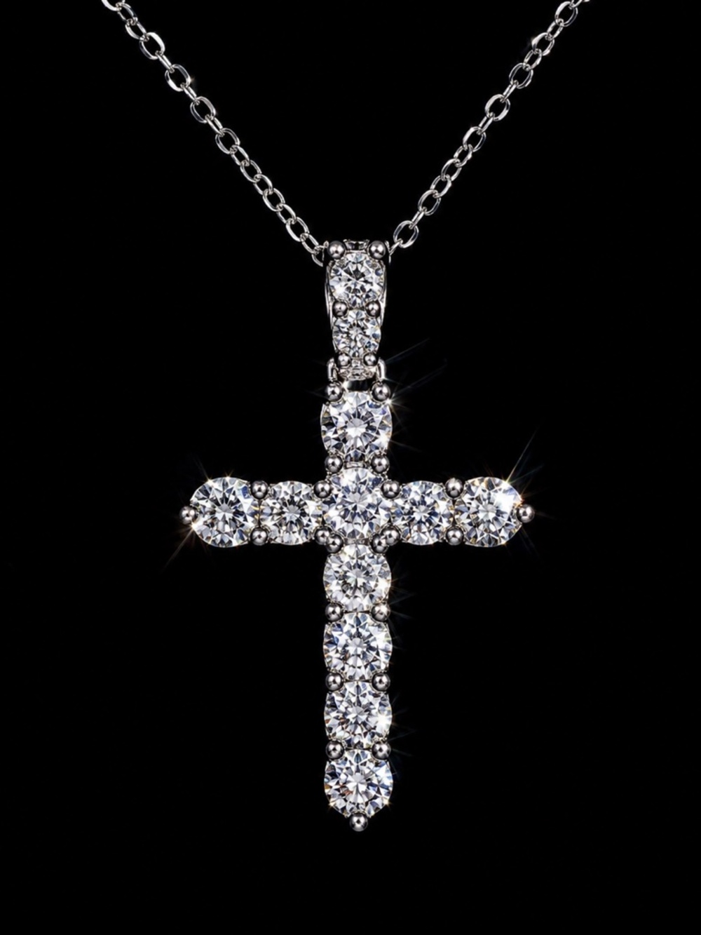 14K Gold Lab-Grown Diamond Cross 1.43 CT White Gold Tiffany Style